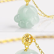 Buddha Stones 925 Sterling Silver 18K Gold Plated Natural Jade Cat Paw Pattern Luck Necklace Pendant Necklaces & Pendants BS 7