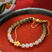 Buddha Stones 925 Sterling Silver Natural Hetian Jade Peach Blossom Luck Chain Bracelet Bracelet BS 7