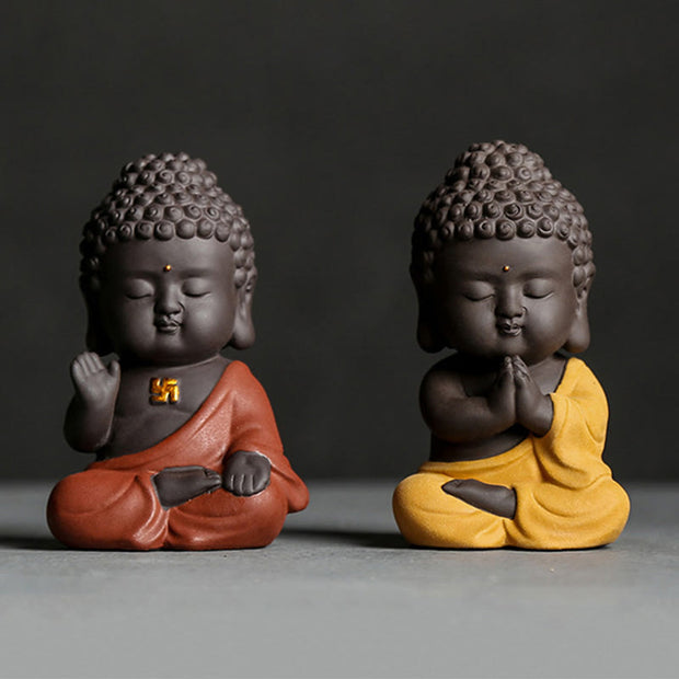 Buddha Stones Small Buddha Serenity Purple Clay Home Desk Decoration