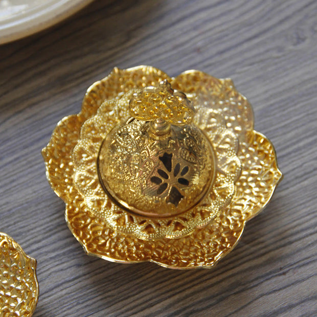 Buddha Stones Gold Leaf Coaster Spiritual Mini Alloy Metal Incense Burner