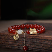 Buddha Stones Year Of The Dragon Red Agate Gray Agate Dumpling Luck Fu Character Bracelet Bracelet BS Red Agate Dragon Fu Character Bead Charm(Wrist Circumference 14-16cm) 10mm