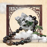 Buddha Stones 108 Beads Black Obsidian Dzi Bead Tiger Eye Agate Healing Mala Bracelet Bracelet BS 25