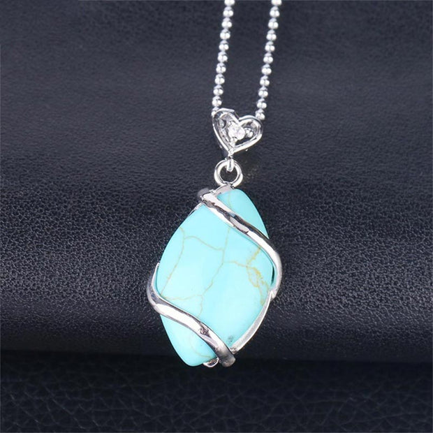 Buddha Stones Marquise Pattern Natural Crystal Stone Charm Necklace Pendant Necklaces & Pendants BS Turquoise