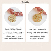 Buddha Stones 14K Gold Plated Strawberry Quartz Fu Character Healing Charm Bracelet