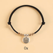 Buddha Stones Handmade 999 Sterling Silver Year of the Dragon Cute Chinese Zodiac Luck Braided Bracelet Bracelet BS Black Rope Ox(Wrist Circumference 14-17cm)