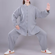 Buddha Stones Tai Chi Qigong Meditation Prayer Spiritual Zen Practice Unisex Cotton Linen Clothing Set Clothes BS Gray Long Sleeve XXXL