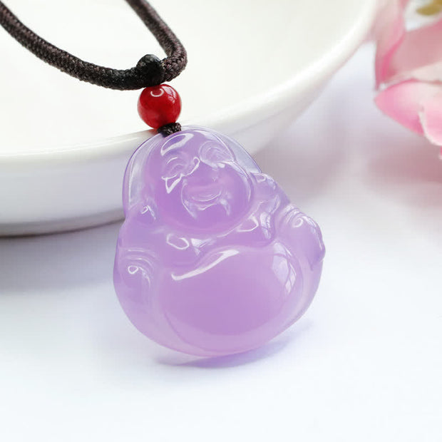 Buddha Stones Laughing Buddha Purple Jade Happiness Necklace Pendant Necklaces & Pendants BS 6